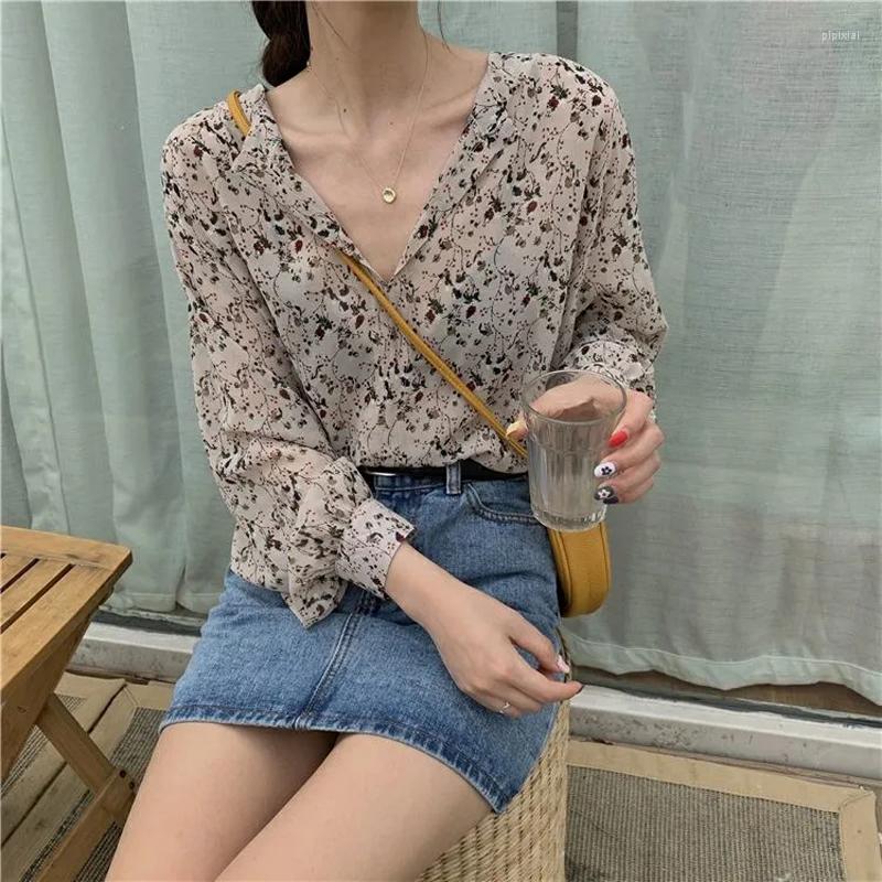 

Women' Blouses Print Chiffon Chic Women' T-Shirt Long Sleeve Design Aesthetic Loose Casual Black Urbane 2023, Beige
