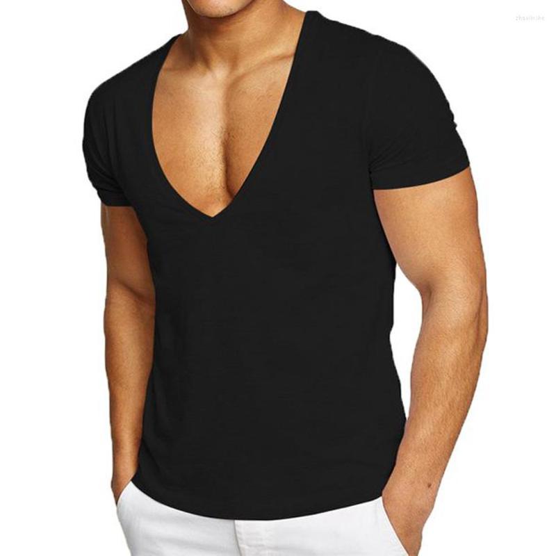 

Men's T Shirts European And American Plus Size Men's Fitness Sports Running Short-Sleeved 100 Cotton Deep V-neck T-shirt Summer, Black