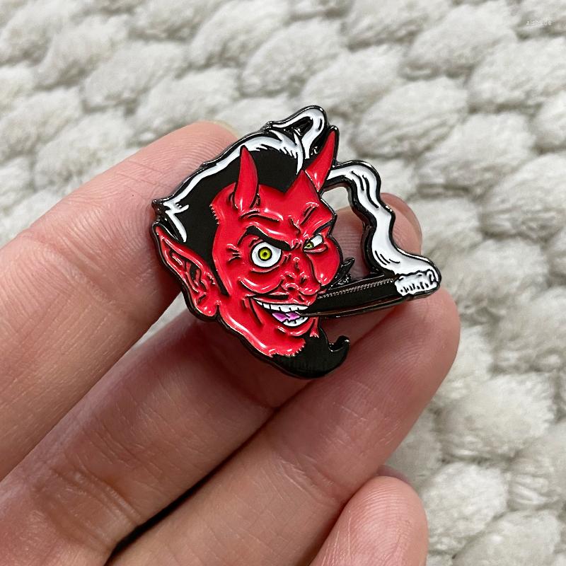 

Brooches Red Devil Smoking Enamel Pins Supernatural Demon Horn Scary Aggressive Evil Badge Backpack Decoration