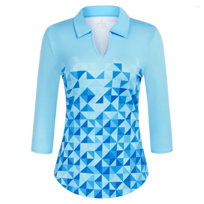 

Women' Polos JS Women Lapel Collar Sports Shirt 3/4 Sleeve V-Neck Tops Moisture-Wicking Polo-Shirt Quick Dry T-Shirt Sportwear A30, Ivory