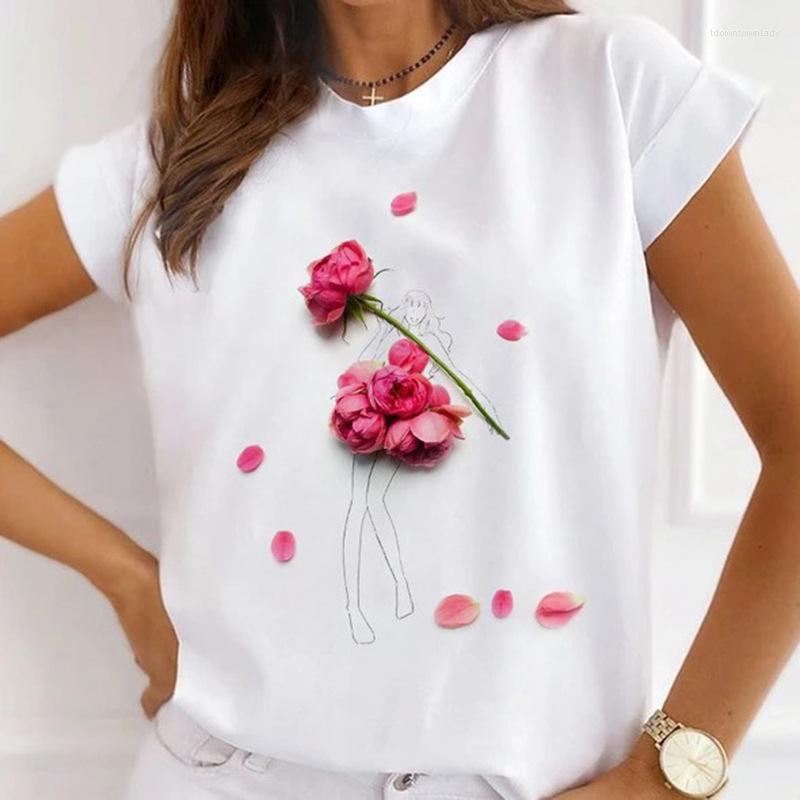 

Women's T Shirts Women Fashion Tops Summer High Heels Butterfly Flower Queen Graphic Casual T-Shirt Loose Short-Sleeved White Base Tee, Zn121-4