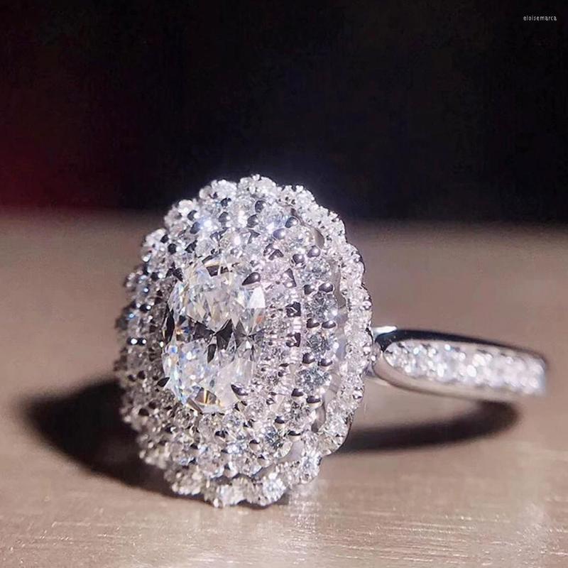 

Wedding Rings Huitan Full Paved CZ Oval Shape Women High-quality Silver Color Temperament Elegant Lady Finger Ring Party Jewelry