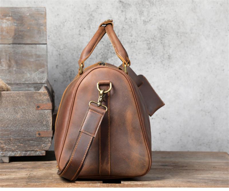 

Duffel Bags Vintage High-quality Men's Large-capacity Travel Handbag Classic Weekend Genuine Leather Luggage Bag, Coffee