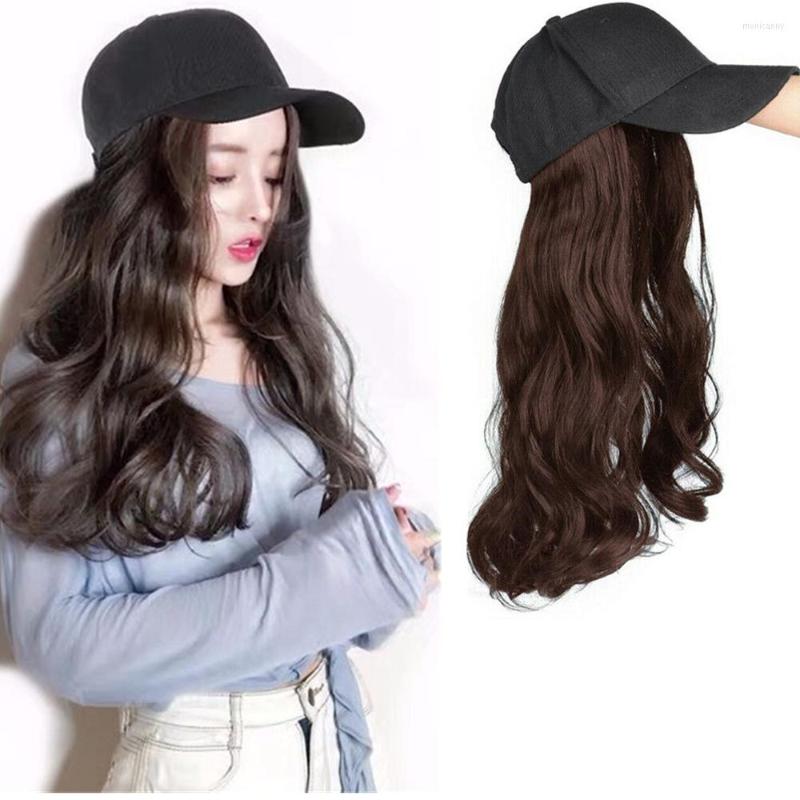 

Ball Caps Wig Hat Women's Fashion Long Curly Hair Baseball With Full Head Cover, 3light brown
