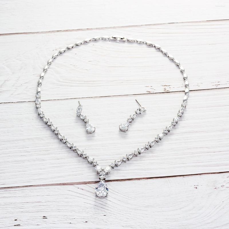 

Necklace Earrings Set Classic Crystal CZ Cubic Zirconia Bridal Wedding Round Earring For Women Jewelry Accessories CN10152, Picture shown