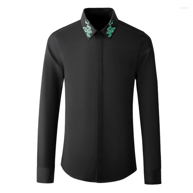 

Men's Casual Shirts Minglu Cotton Men's High Quality Long Sleeve Embroidery Business Men Dress Slim Fit Party Man 4XL, White