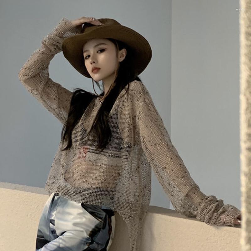 

Women's T Shirts Women T-shirts Summer Hollow Out Sexy Korean Style Long Sleeve Fashion Harajuku Outerwear Party All-match Crop Ins, As shown