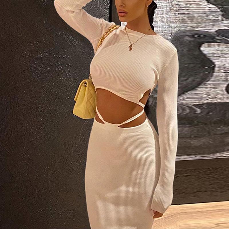 

Work Dresses Sexy Spring Party 2 Piece Set Women 2023 Crop Top And Long Skirts Matching Sets Clubwear Blue Bodycon Lady Outfits O Neck, Black