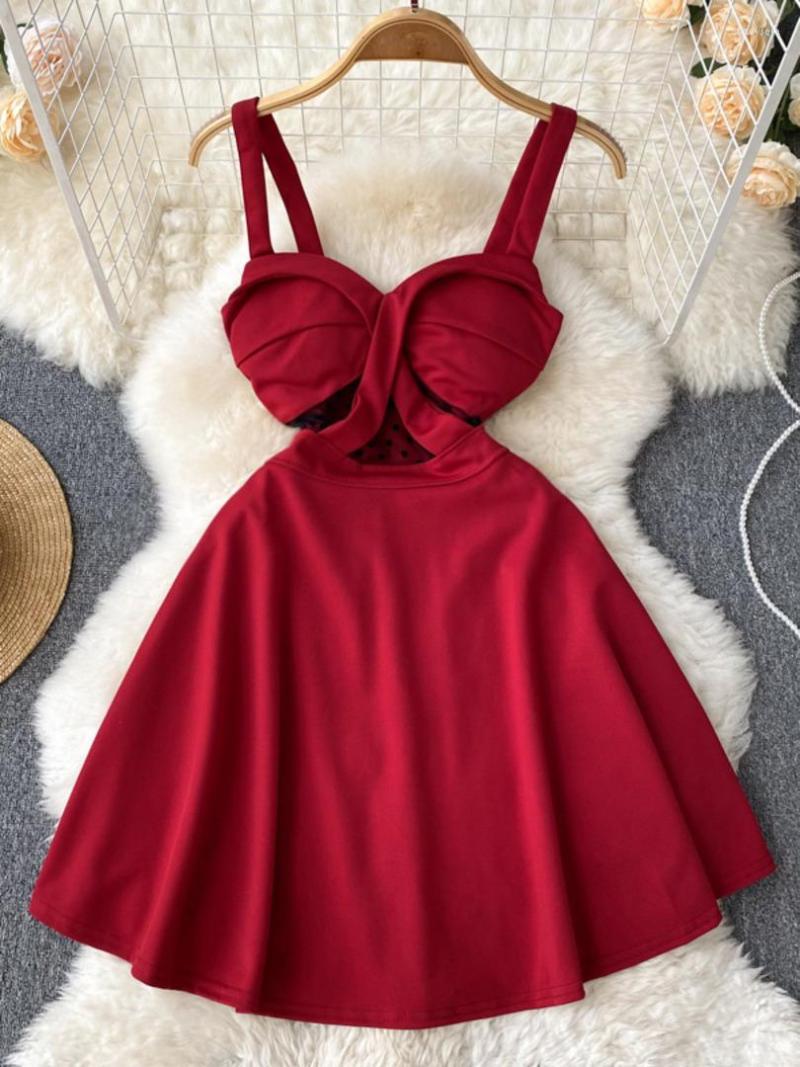 

Casual Dresses Sexy Night Club Dress Women Summer Fashion Spaghetti Strap Sleeveless See Through Mesh Hollow Out Slim A-line Mini Party, Black