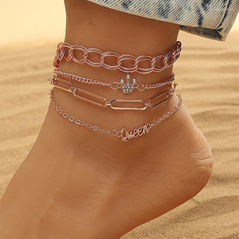 

Anklets 4pcs Women Fashion Cute Beach Chain For Boho Bracelet On The Leg Foot Jewelry Bijoux Femme