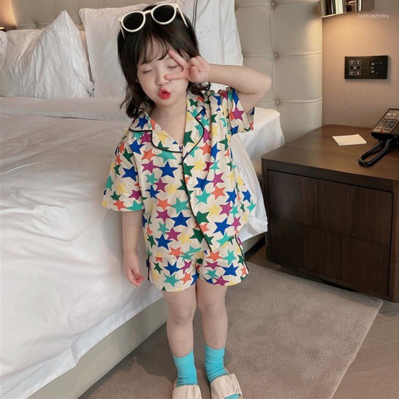 

Clothing Sets Printed Homewear For Kids 2023 Casual Summer Suits Single Breasted Tops And Shorts Set Two Pieces Tracksuit Children's, Picture shown