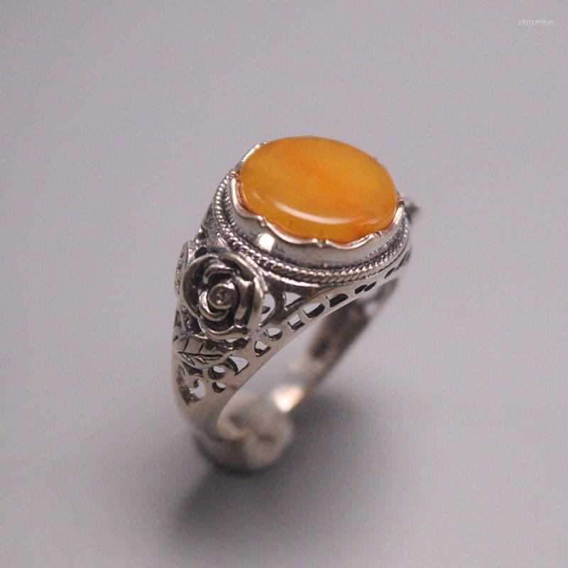 

Cluster Rings Solid S925 Sterling Silver Ring Women Luck Yellow Beeswax Rose Flower 15mmW US6-8 Gift