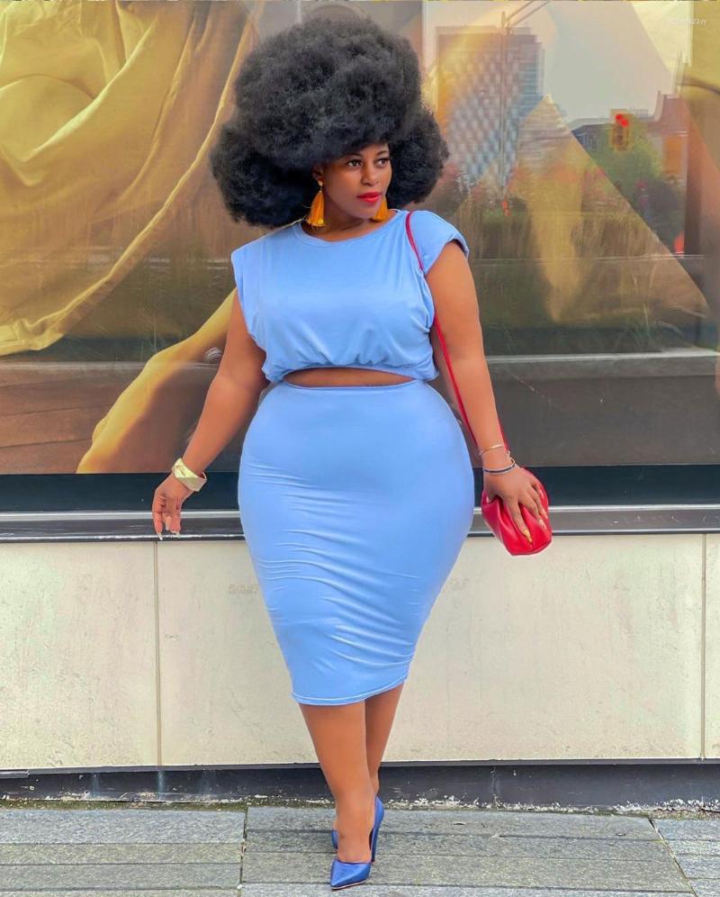 

Tracksuits ChocoMisty-LadyPlus Plus-size Sets Round Neck Solid Color Crop Dress Set J21S6089, Orange