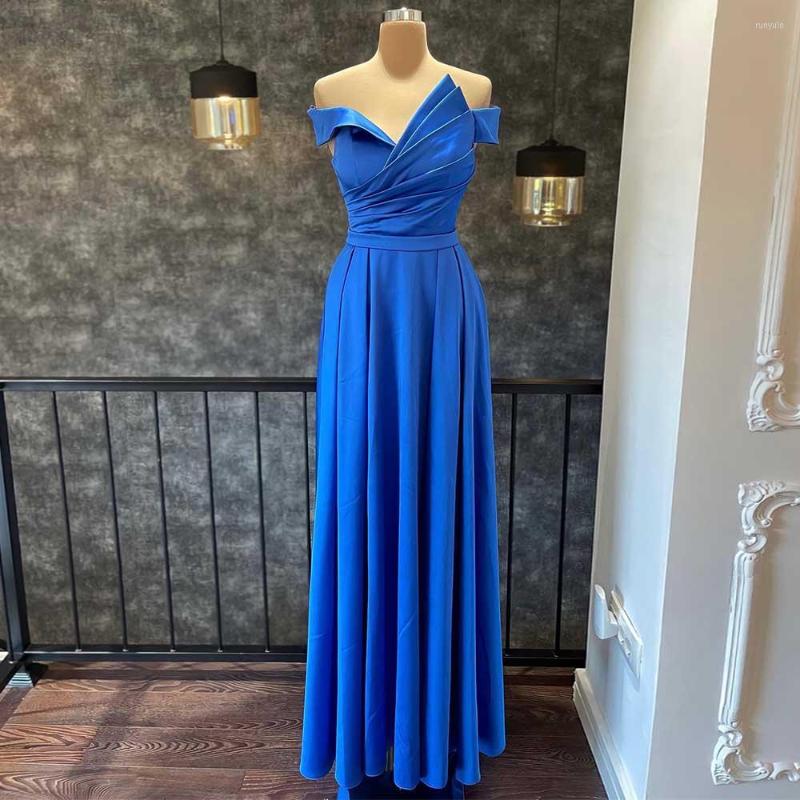 

Party Dresses Royal Blue Satin Prom Dress 2023 Sleeveless Off The Shoulder Evening Elegant A Line Backless Women's Gown Long, Ivory