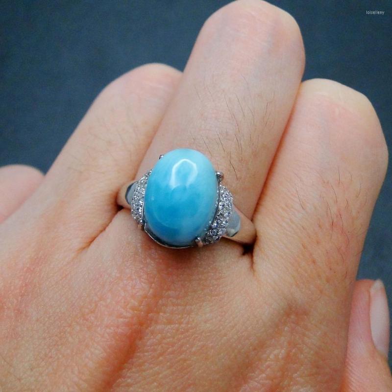 

Cluster Rings 5Pcs/Lot Natural Larimar Silver 925 For Mom Fashion Trendy Style Sterling Jewelry Party Engagement Momen