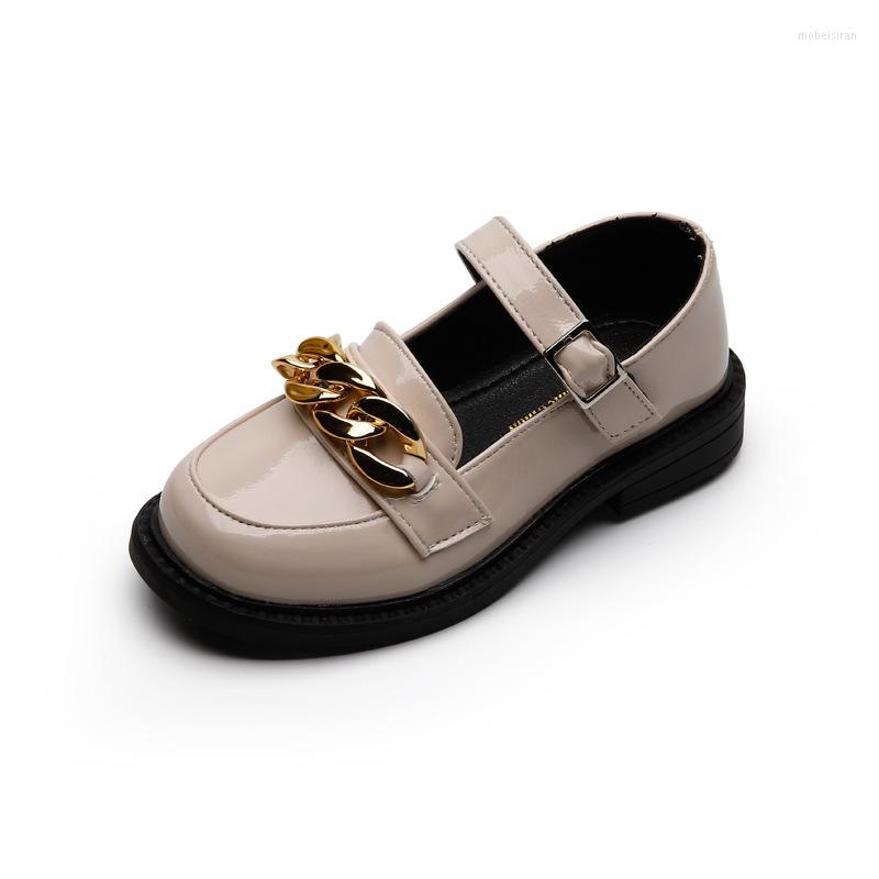 

Flat Shoes Girls' Leather 2023 Autumn Children's Solid Kids Western Style For Wedding Fashion Flats Mental Button, Red