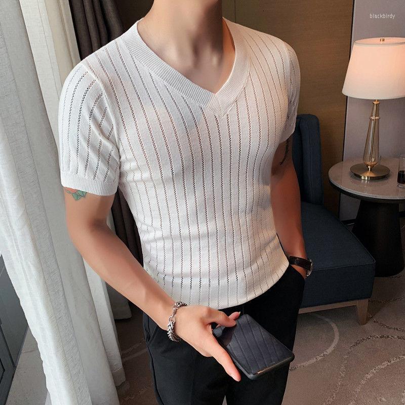 

Men's T Shirts Fashion Trend Classic Basic Home British Men Korean Slim V-neck Casual Solid Color Men's T-shirt Social Outfits Tee Shirt, Black