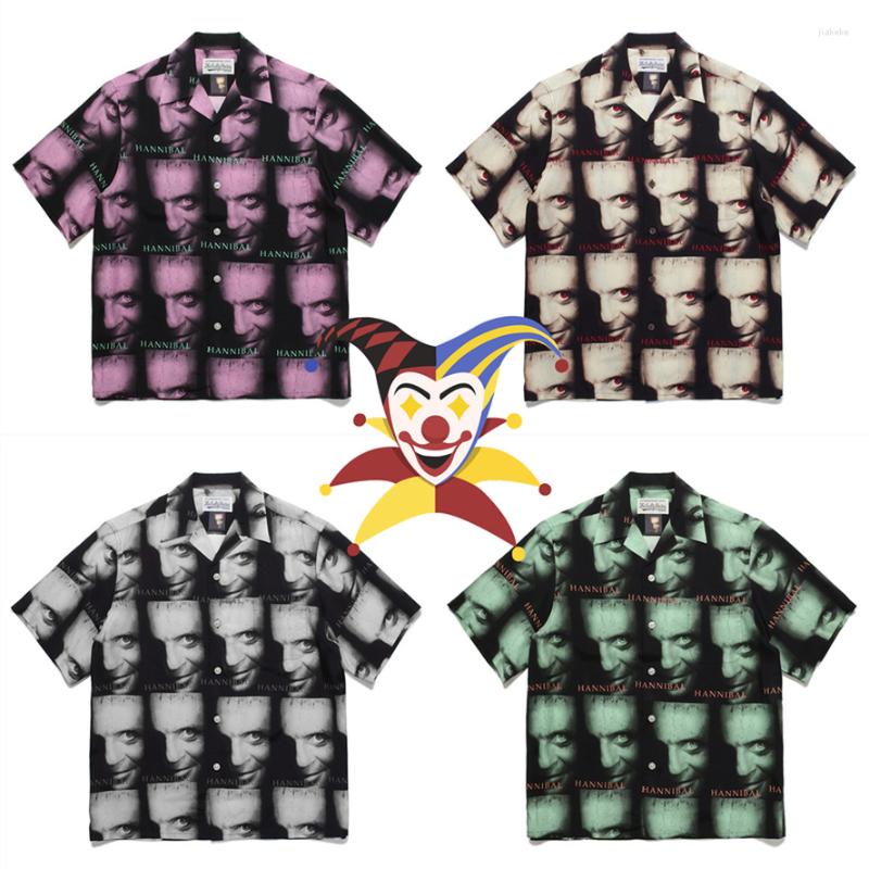 

Men's Casual Shirts WACKO MARIA Shirt Men Women Portrait Logo Print Hawaii Tee Harajuku