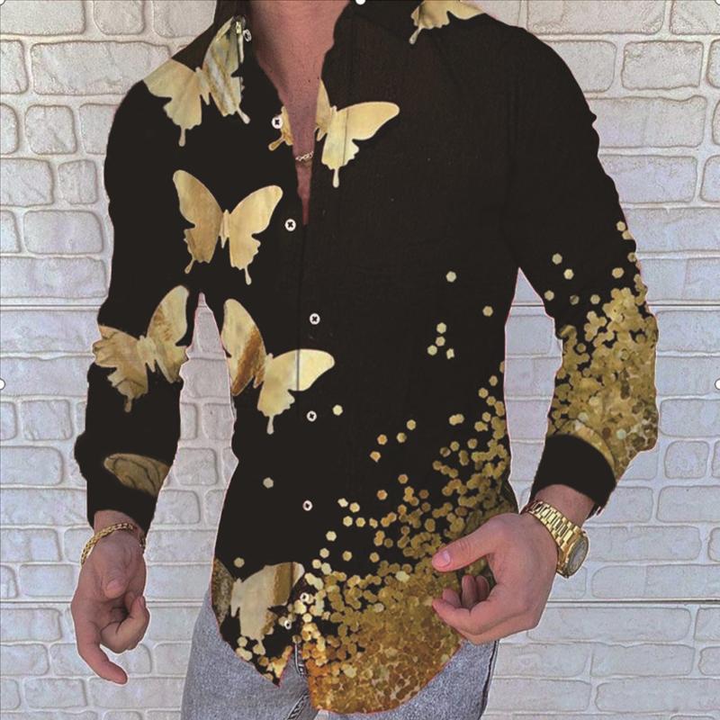 

Men' Casual Shirts 2023Spring Autumn Long Sleeve Shirt Men Floral Print Button Turn-Down Collar Plus Size Male Top Masculina Streetwear, Yhcx-71