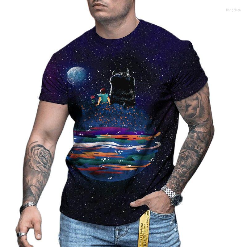 

Men's T Shirts Summer Short Sleeves Trendy Casual Male Shirt Tops 3D Artistic Color Starry Sky Earth Printing T-shirt For Men Oversized Tee, Lm-857