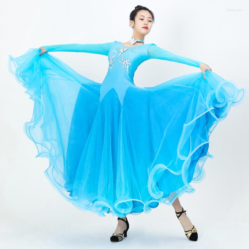 

Stage Wear Standard Balleoom Dance Dress Modern Clothes Practice Waltz Ballroom Competition Costume DNV15913, Blue