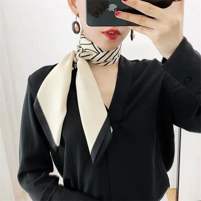 

Scarves LMQ Women Silk Square Scarf Thin Ins Wild Shawl Retro Striped Neck Print Handkerchief Headwear Wraps Head