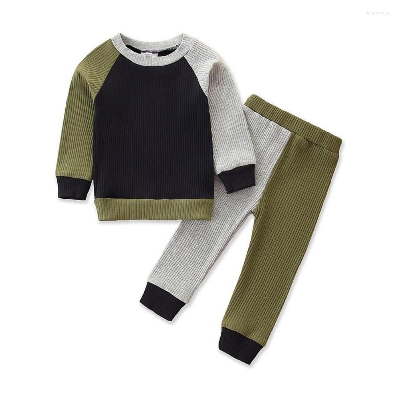 

Clothing Sets 2023 Spring Autumn Toddlers Clothes Set For Boys Solid Contrast Color Round Collar Long Sleeve Top Casual Trousers Children, 208057