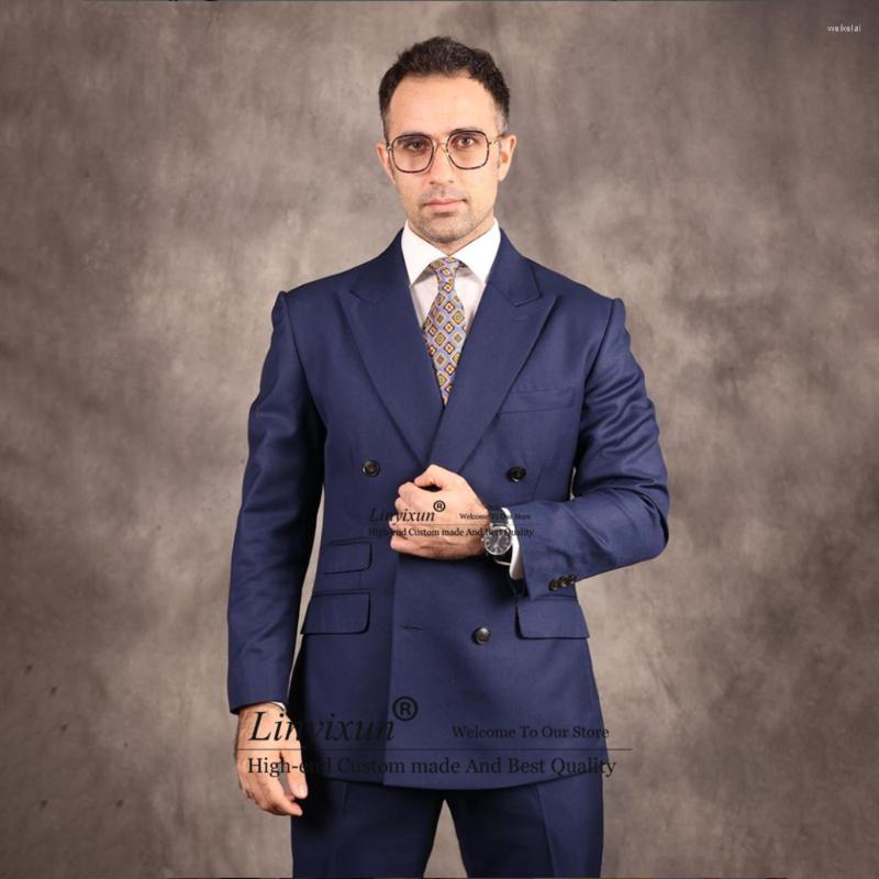

Men's Suits Navy Blue For Men Double Breasted Slim Fit Business Blazer Formal Banquet Tuxedo 2 Piece Jacket Pants Set Terno Masculino, Picture shown