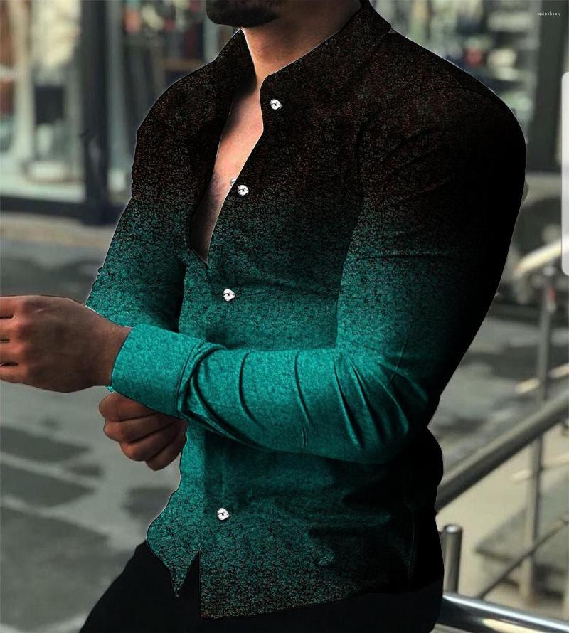 

Men' Casual Shirts Spring Summer 2023 Men' Fashion Lapel Button-Up Digital Printing Gradient Patterns Long Sleeve Tops, Picture color