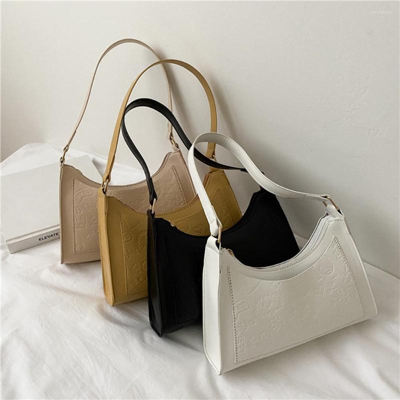 

Evening Bags Fashion Ladies Shoulder Cartoon Embossing Underarm Women Casual Solid Color Design Leisure Handbags, White