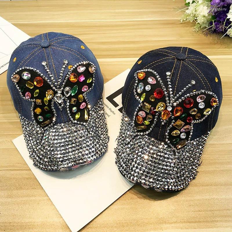 

Ball Caps Women'S Rhinestone Hats Luxury Female Baseball Cap Bling Diamond Swag Casquette Girl Snap Back Gorras Summer Butterfly Hat, Black