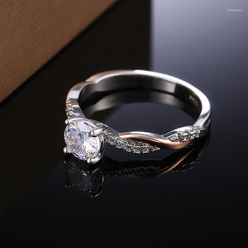 

Wedding Rings Creative Trendy Two Tone Twist Engagement For Women Shine White CZ Stone Inlay Fashion Jewelry Party Gift Ring
