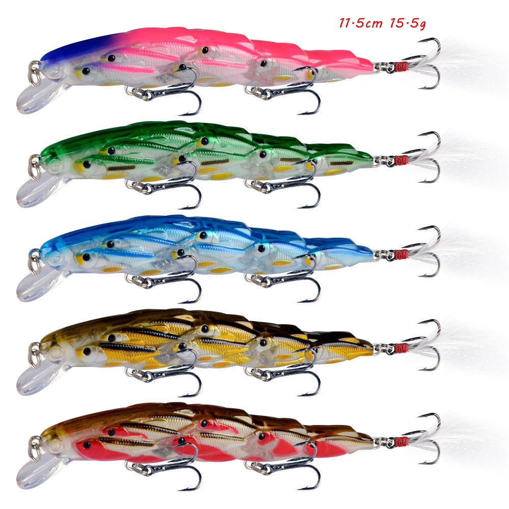 

11.5cm 15.5g Minnow Hook Hard Baits & Lures 6# Treble Hooks 5 Colors Mixed Plastic Fishing Gear 5 Pieces / Lot B-2