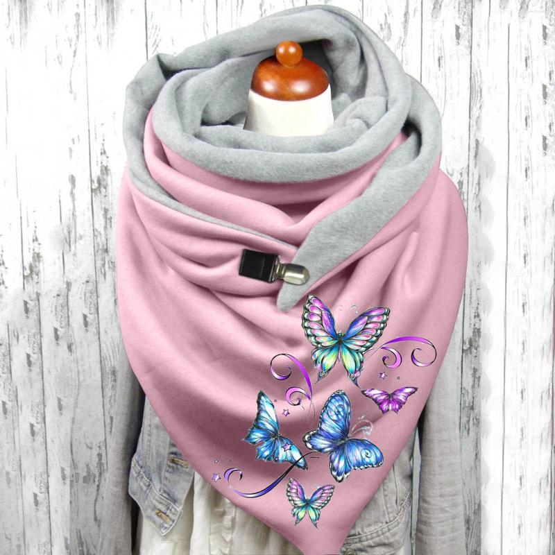 

Scarves Psychic Scarf Women Tie Dye Butterfly Print Cotton Winter Warm Button Up Brooch