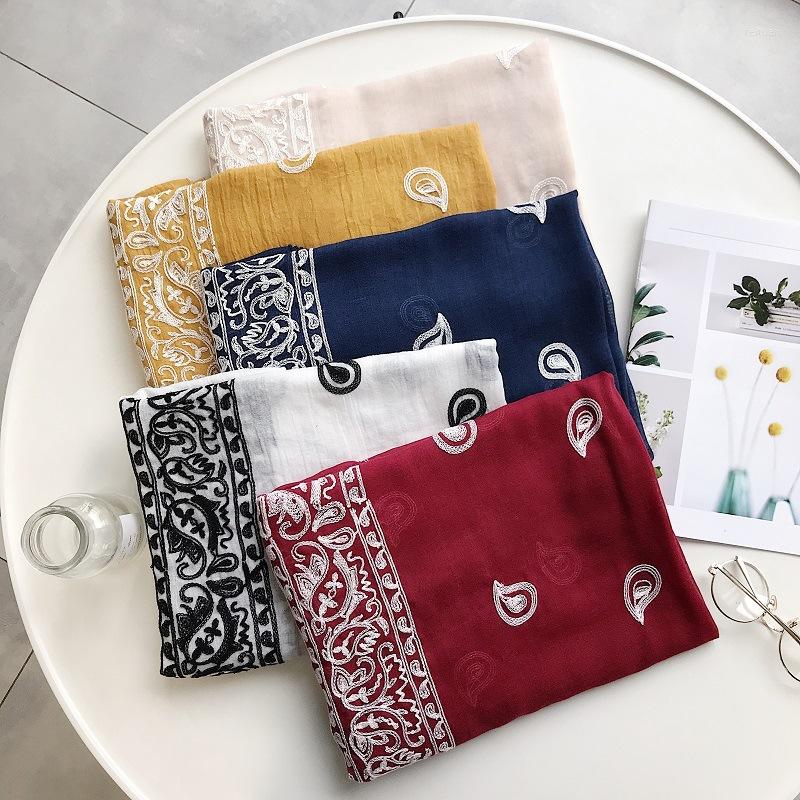 

Scarves Oversize Plain Embroidered Viscose Shawl Scarf Summer Travel Seaside Holiday Sunscreen Wrap Foulard Hijab Muslim Sjaal