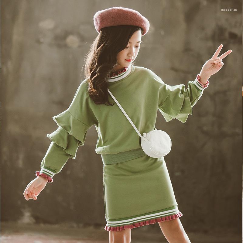 

Clothing Sets Big Girl Autumn Spring 2023 Kids Clothes Set Hoodies Skirt Suit Casual Girks Outfits Costume, Red