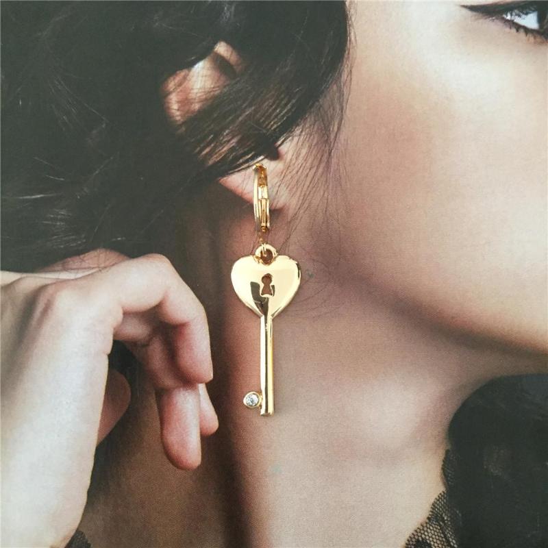 

Hoop Earrings Trendy High Quality Gold Color Plating Key Padlock Charm For Women Girly Cute Pretty Lovely Jewelry Accessory