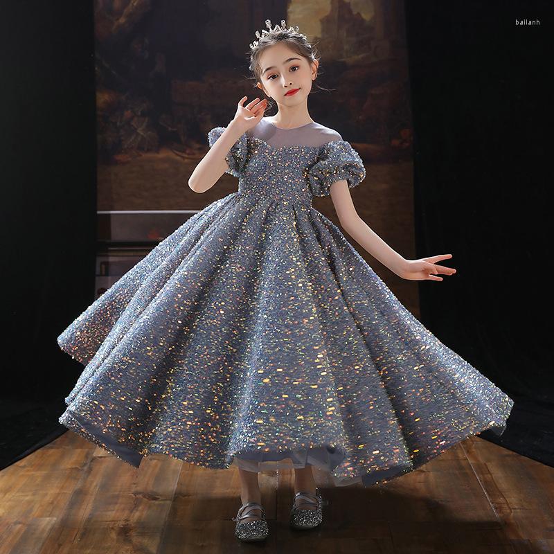 

Ethnic Clothing Children's Costume Teenager Prom Ball Gown Princess Sparkly Exquisite Sequins Dress Summer Wedding Birthday Party