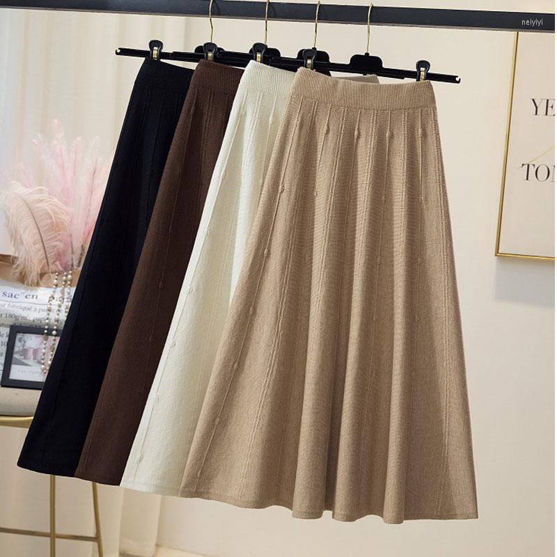 

Skirts High Waist Basic Solid Color Women's Knitting A-line Skirt Autumn And Winter 2023 Fashion Large Soft Elastic Sweater, Black