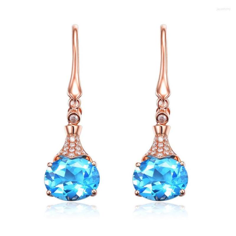 

Dangle Earrings Rose Gold Color Water Drop Blue Crystal For Women Anniversary Gift Jewelry