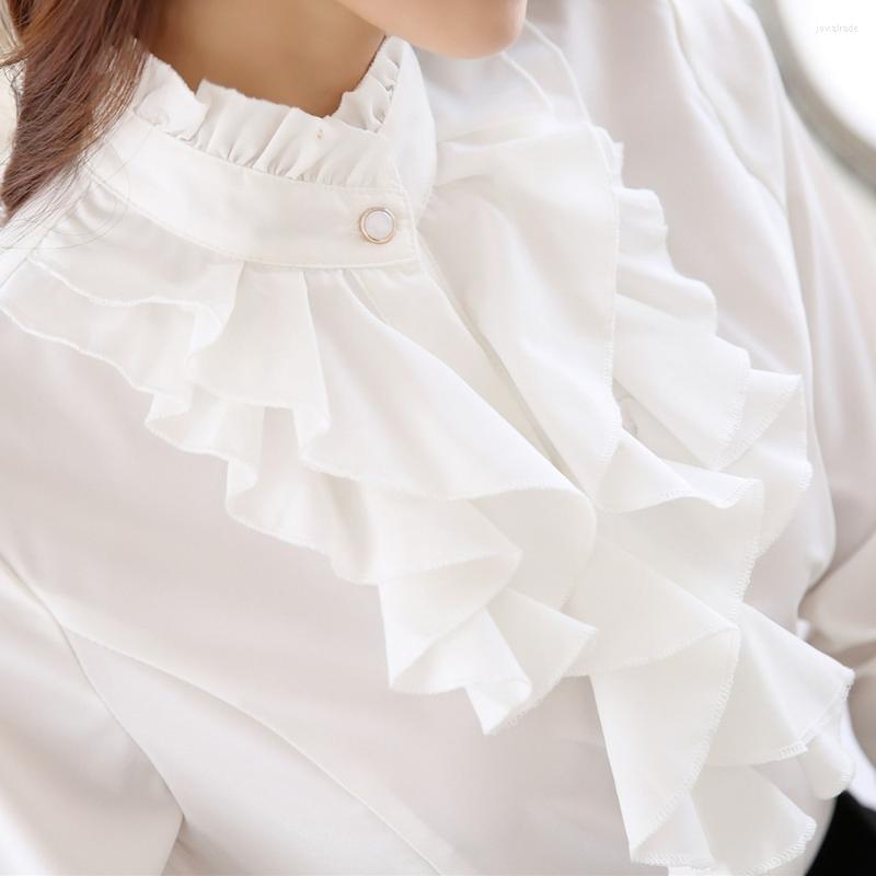 

Women's Blouses Ladies Clothes Chic Tunic Tops Spring Office Wear Ruffles Shirts Women Long Sleeve Elegant Work Flounce Blouse Female Blusas, Sky blue