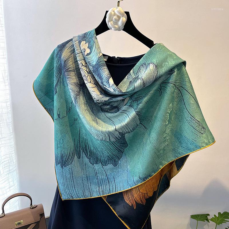 

Scarves Elegant Women Chinese Style Jacquard Scarf 1.1x1.1M Double-Sided Double-Color Gambiered Guangdong Gauze Large Square Pashmina