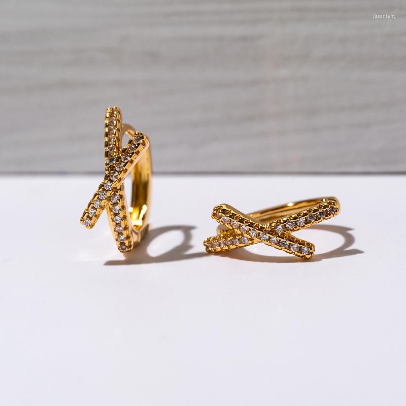 

Hoop Earrings Trendy Gold Color Zircon X Cross Hoops Female Exquisite Earring For Women Bricons Jewelry