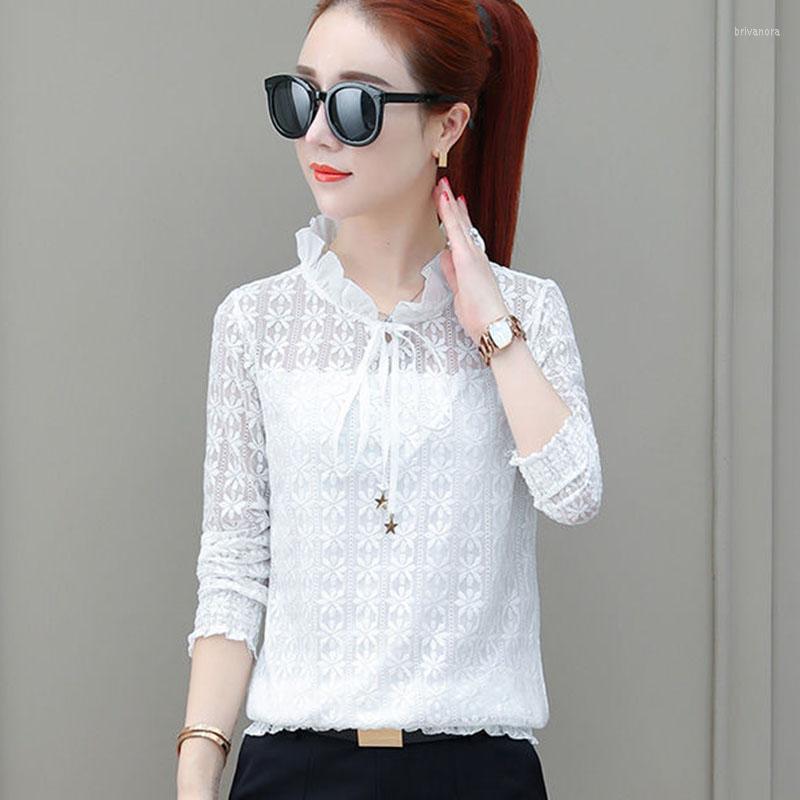 

Women' Blouses Women Spring Autumn Style Lace Shirts Lady Casual Stand Collar Long Sleeve Blusas Tops DD8025, Beige