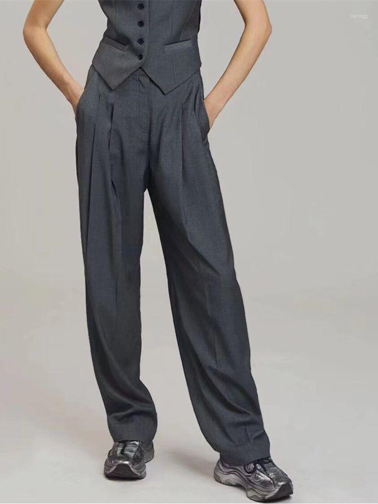 

Women's Pants 2023 Early Spring Women Wool Worsted Thin Straight Suit All-Match Temperament Ladies Office Loose Draped Trousers, Darkgray