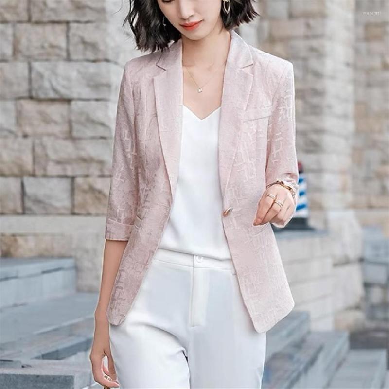 

Women's Suits Summer Pink Short Lace Hollow Out Women Blazers Jacket Female Spring Fashion Slim Casual Thin Office Business Coat Blazer, Black