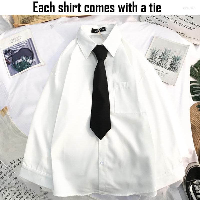 

Women's Blouses 2023 Herfst Lange Mouw Losse Student Blouse Shirt Vrouwen Wit Zwart Turn Down Kraag Casual Oversized Vintage Top, White