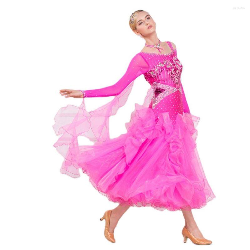 

Stage Wear B-16173 Pink Ballroom Smooth Dress Standard Dresses Women Long Sleeve Adult Waltz For Sale, Picture shown