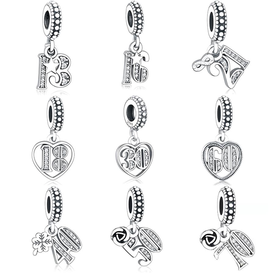 

Alphabet Numbers 13 16 18 21 30 40 50 60 70 Bead Authentic 925 Silver Fit Original Pandora Charm Bracelet Making Berloque262M
