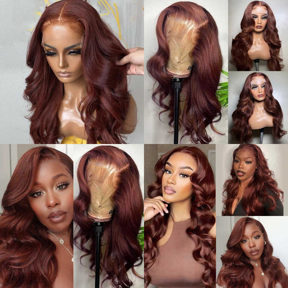 

Lace Wigs Body Wave Front Synthetic Reddish Brown for Women Omber Red Frontal Pre Plucked with Baby Hair Cosplay 221216, Ombre color